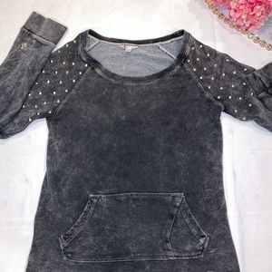 Grey studded pullover sweatshirt with pocket